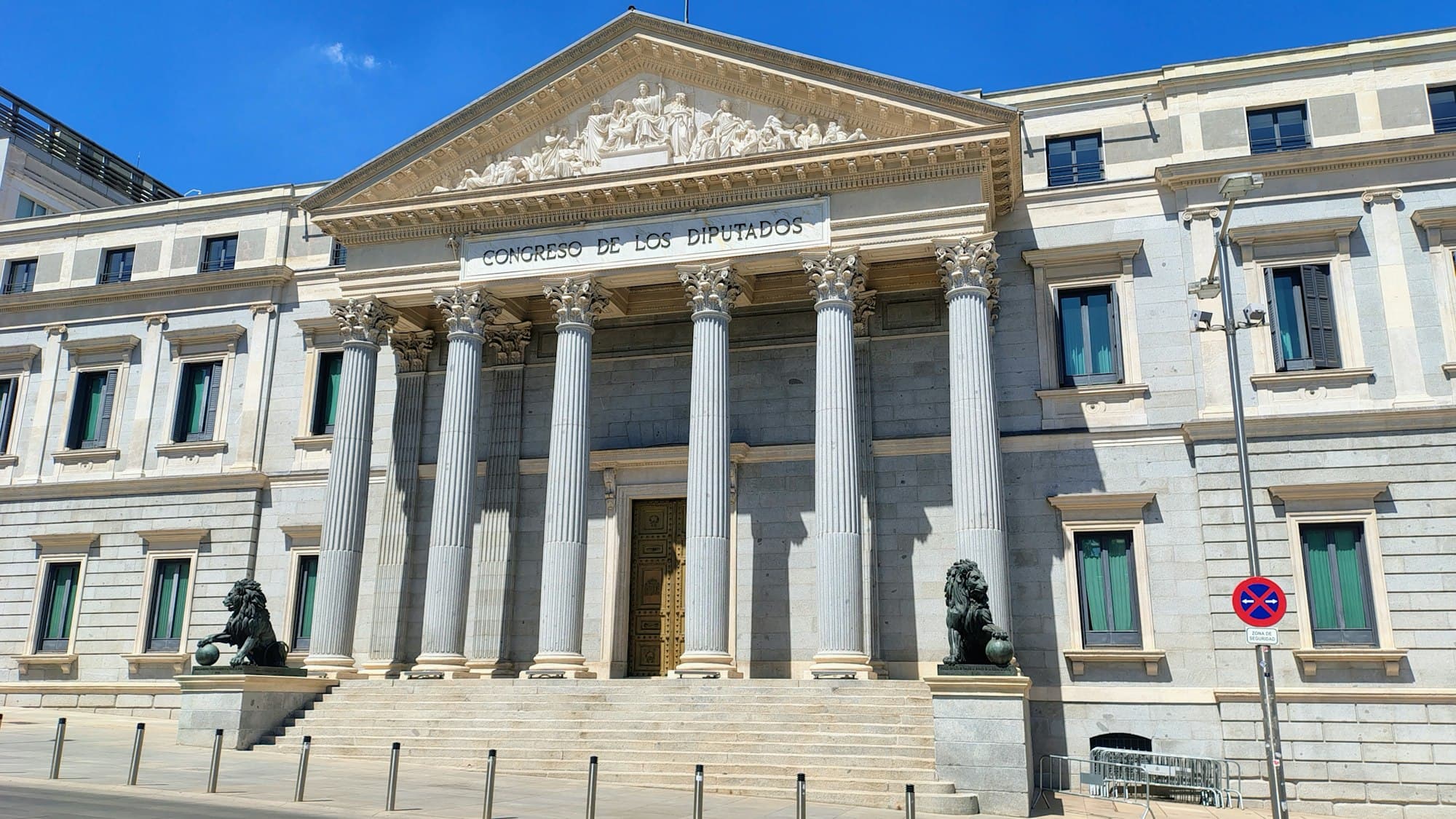 Exterior of the Palacio de las Cortes, the Spanish Parliament building in Madrid